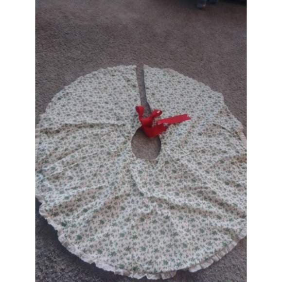 Vtg Christmas Tree Skirt Holly 2 Sided Soldier Doll House Jack Box Train Bear - Picture 5 of 6